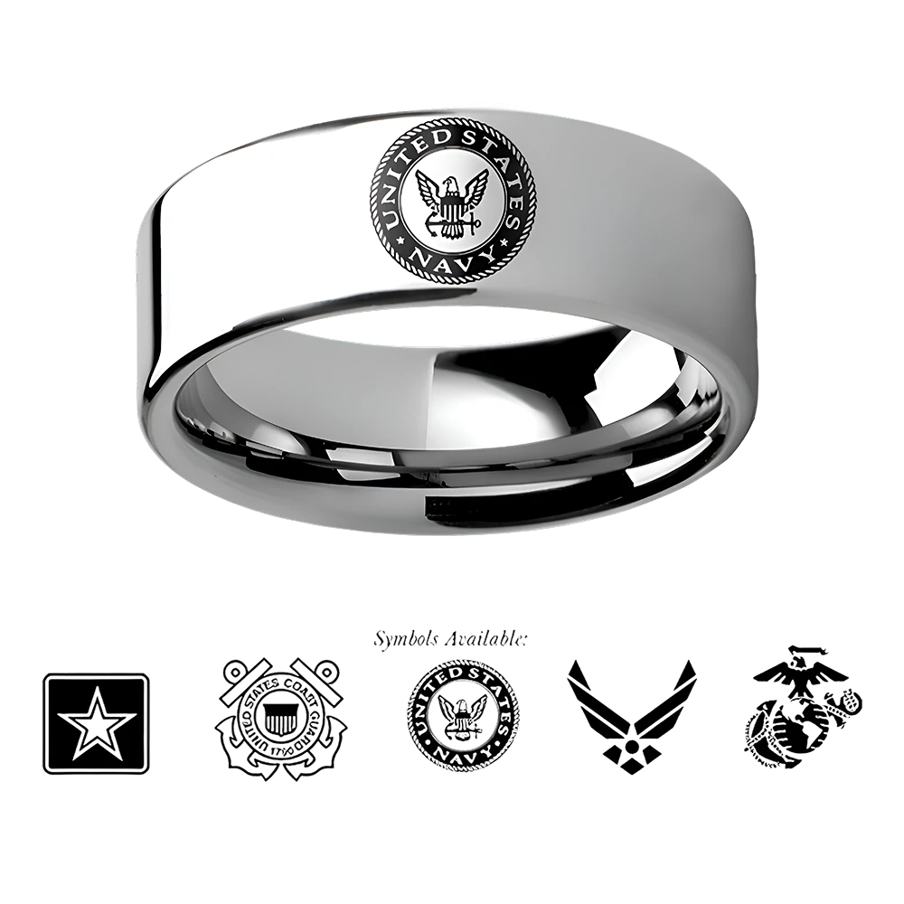Military Wedding Rings Tungsten - Choose Logo 8mm or 10mm 