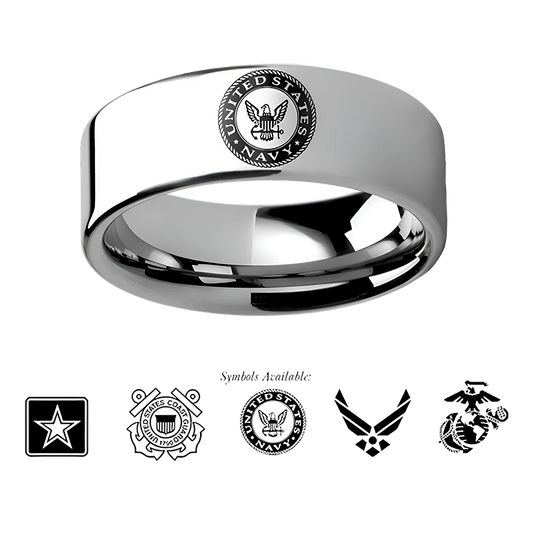 Military Wedding Rings Tungsten - Choose Logo 8mm or 10mm 