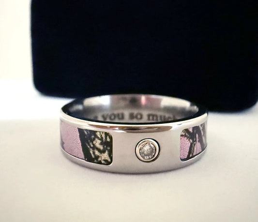 Mossy Oak Pink Breakup with Bezel Diamond - SIZE 8 *ENGRAVED* 