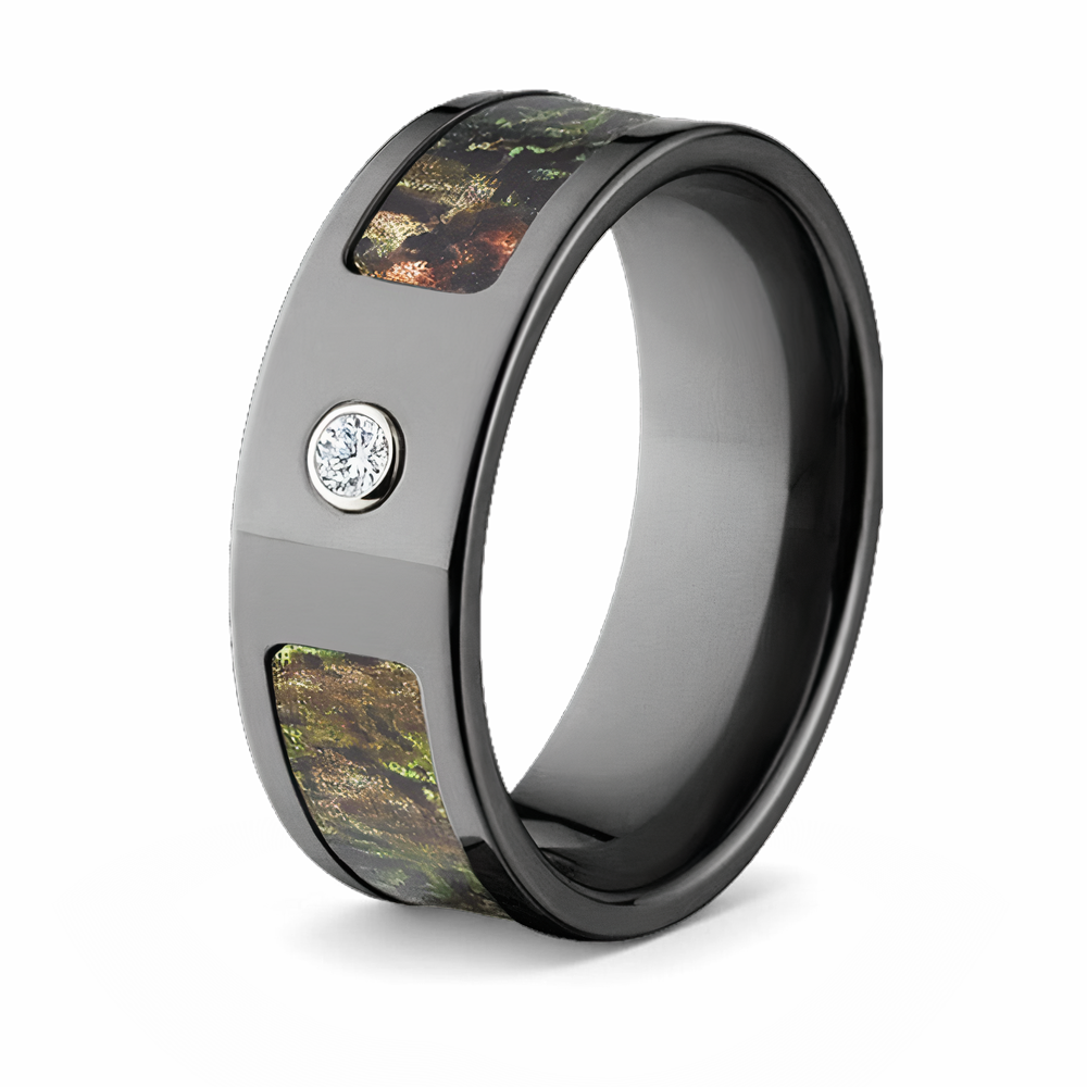 Mossy Oak Band in Zirconium with Real Diamond 