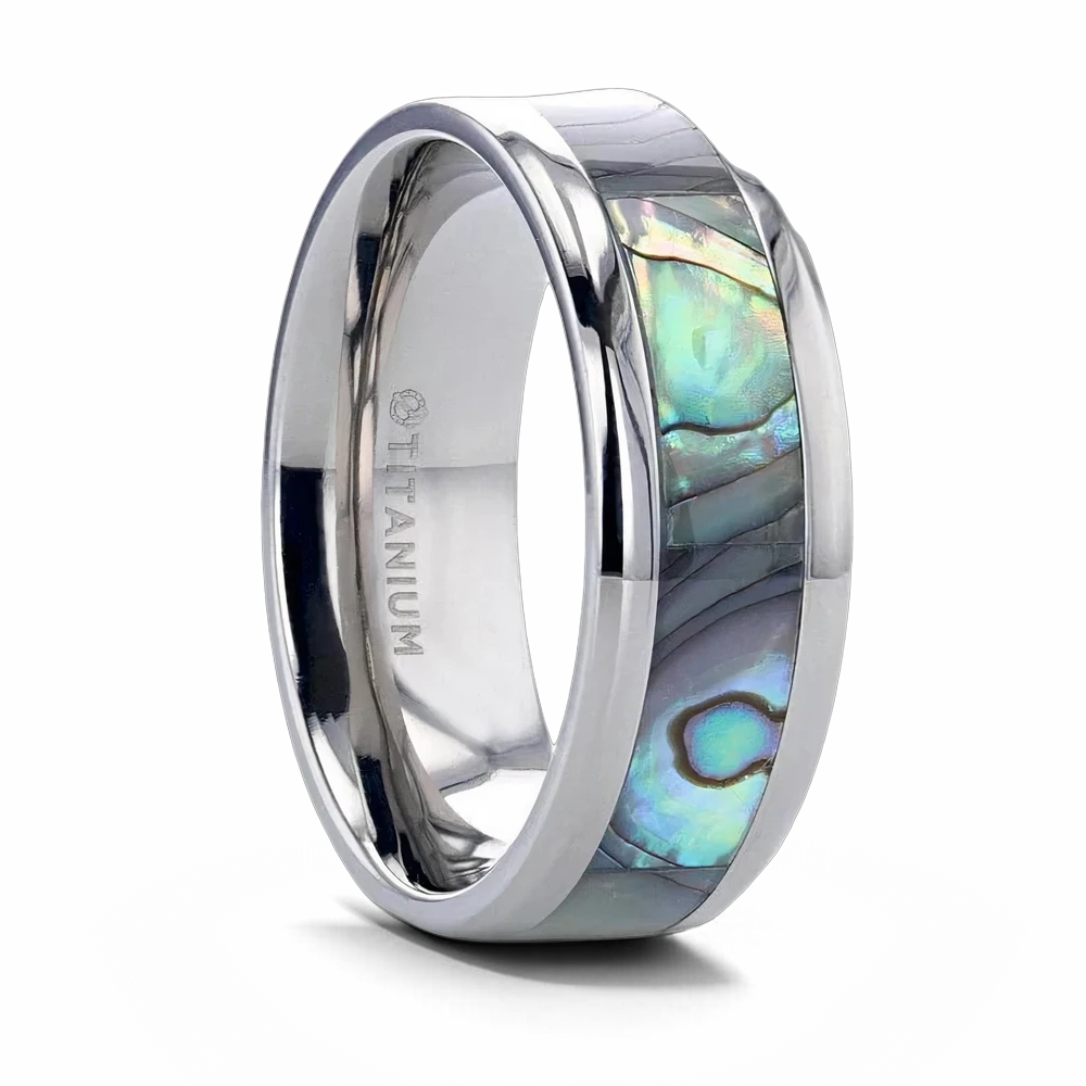 Mother of Pearl Beveled Wedding Band 