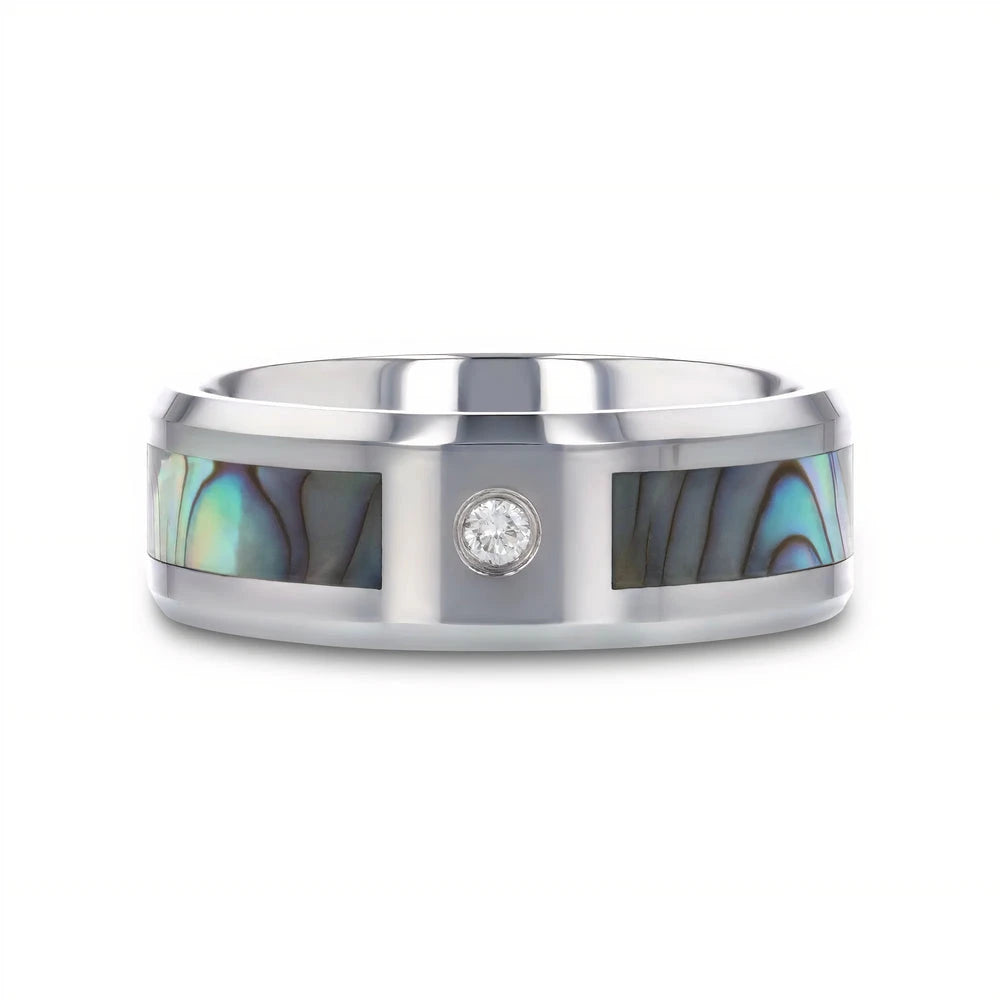 Mother of Pearl Inlay Tungsten Ring with Diamond 