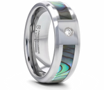 Mother of Pearl Inlay Tungsten Ring with Diamond 