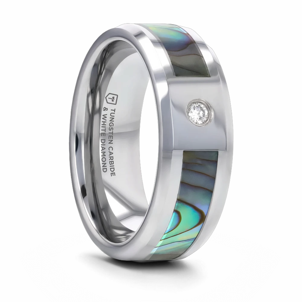 Mother of Pearl Inlay Tungsten Ring with Diamond 