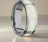 Mother of Pearl Ring - Titanium with Grooved Edges 