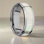 Mother of Pearl Ring - Titanium with Grooved Edges 