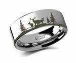 Ring with Deer in Nature - Tungsten 6mm - 10mm - Camo Ever After