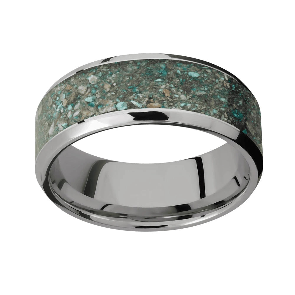 Ocean Jasper Ring - Beveled Titanium 