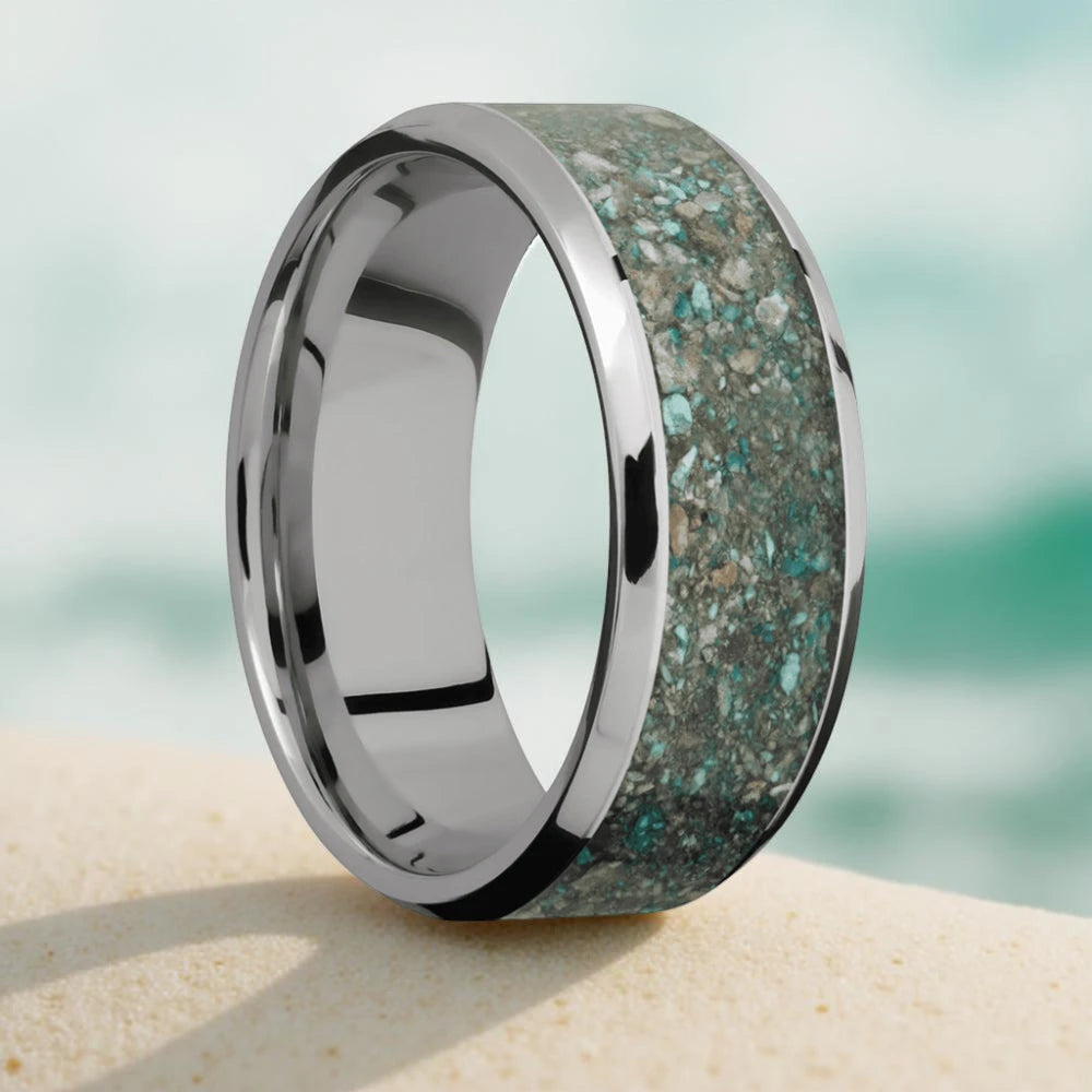 Ocean Jasper Ring - Beveled Titanium 