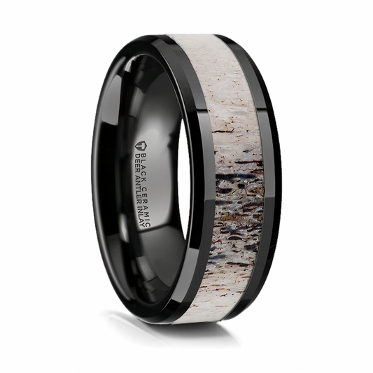 Ombre Antler Inlay Ring in Black Ceramic - 8mm 