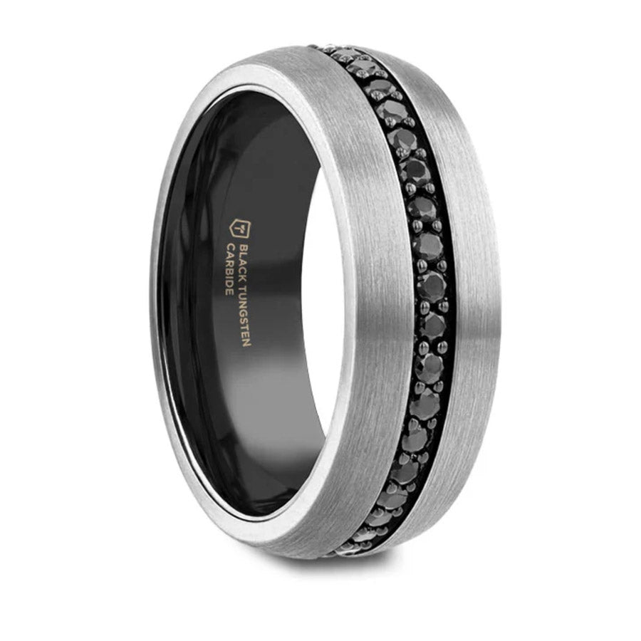 Gunmetal Tungsten Ring with Black Sapphires