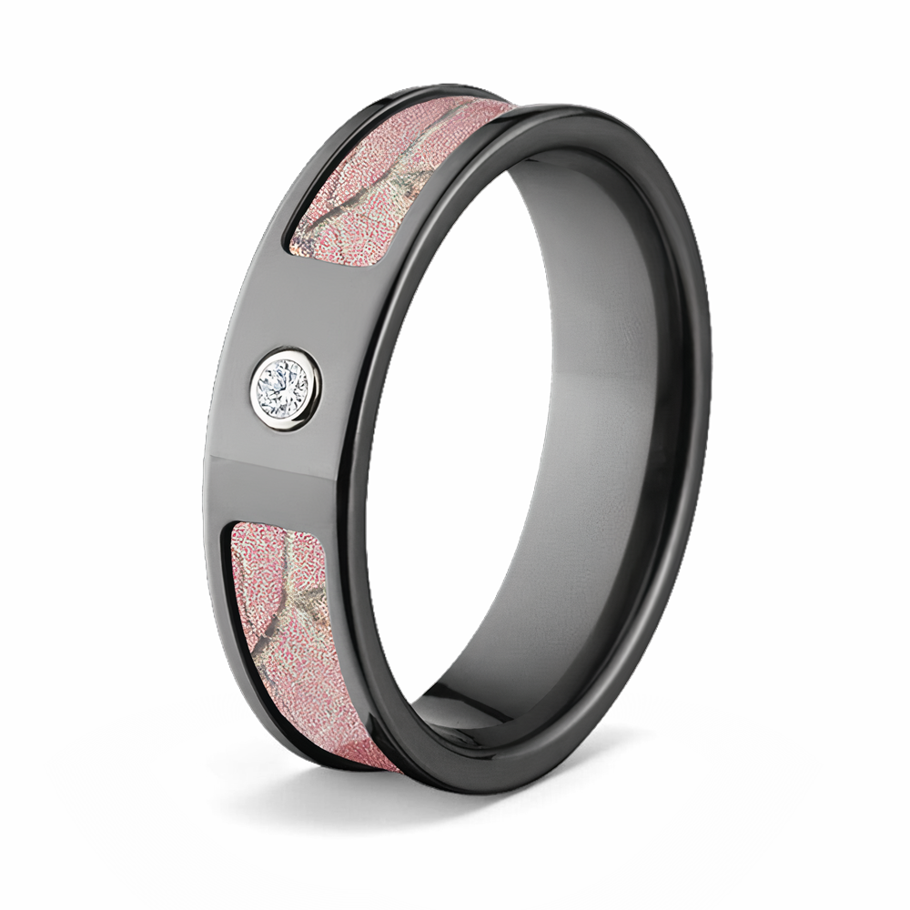 Pink Realtree AP Camo Ring with Real Diamond - 6mm Black 
