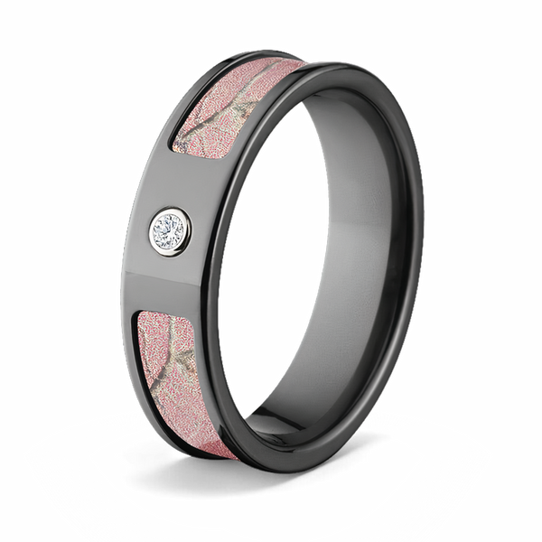 Pink Realtree AP Camo Ring with Real Diamond - 6mm Black 