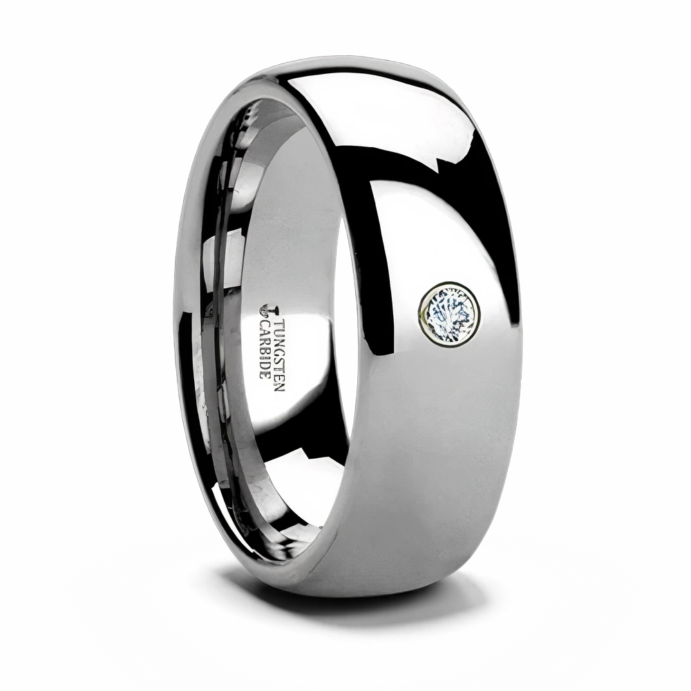 Polished Tungsten Ring with Bezel Diamond 