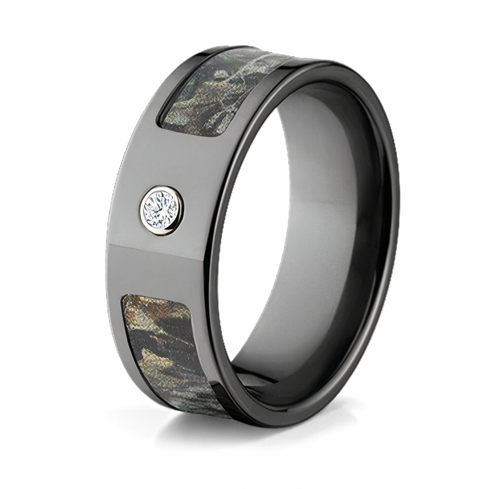 Realtree Ring in Black with Real Diamond - Pick Pattern 