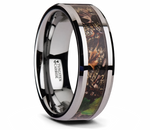 Realistic Tree Camo Ring with Green Leaves - Tungsten 8mm 