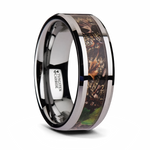 Realistic Tree Camo Ring with Green Leaves - Tungsten 8mm 