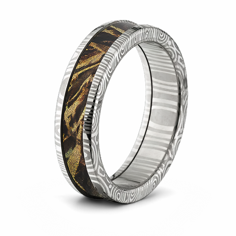 Damascus Ring with Your Choice of Realtree Inlay - 6mm Domed 