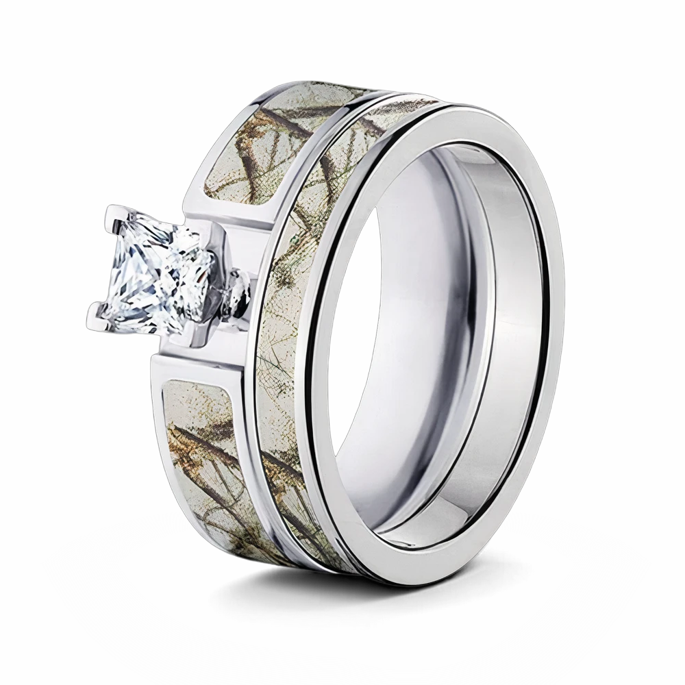 snow camo bridal set 1ct princess cut