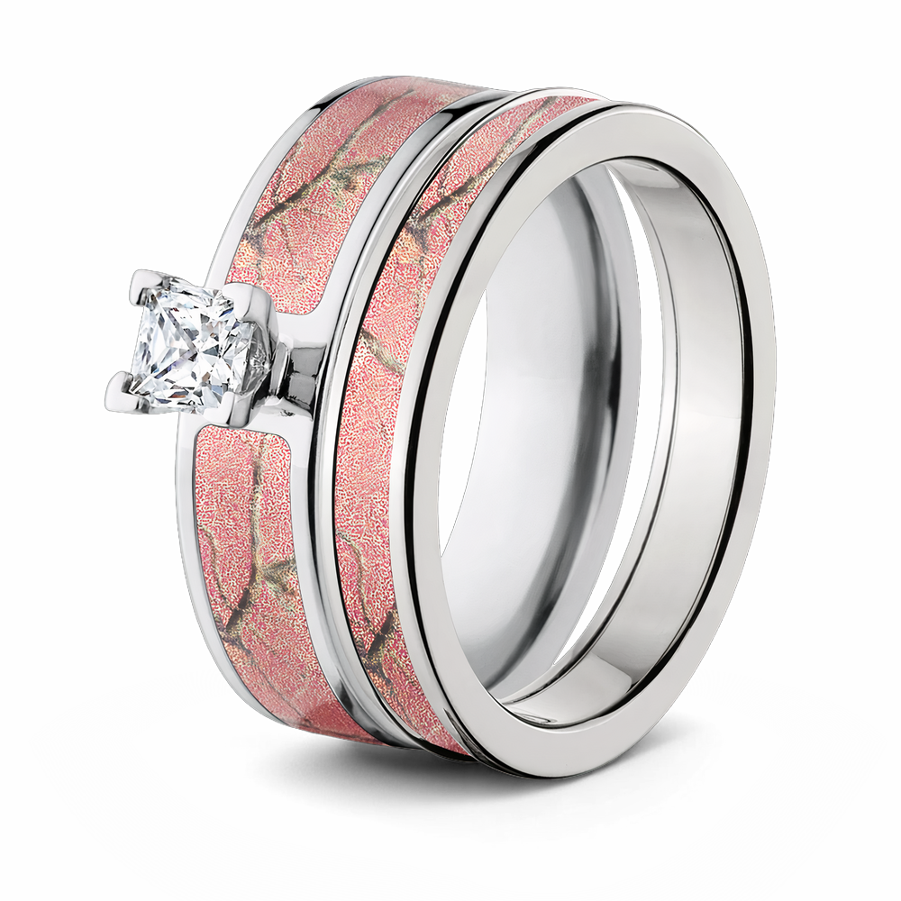 Realtree AP Pink Camo Wedding Ring Bridal Set 