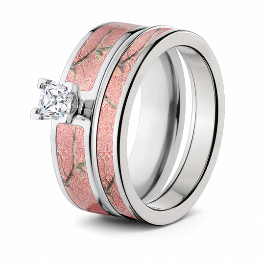 Realtree AP Pink Camo Wedding Ring Bridal Set 