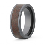 Red Dinosaur Bone Inlay Black Ceramic Wedding Band - Camo Ever After