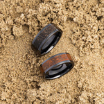 Gray Dinosaur Bone Inlay Black Ceramic Wedding Band – 8mm - Camo Ever After