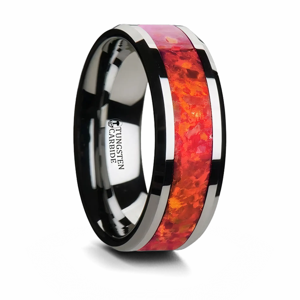 Red Opal Tungsten Ring 