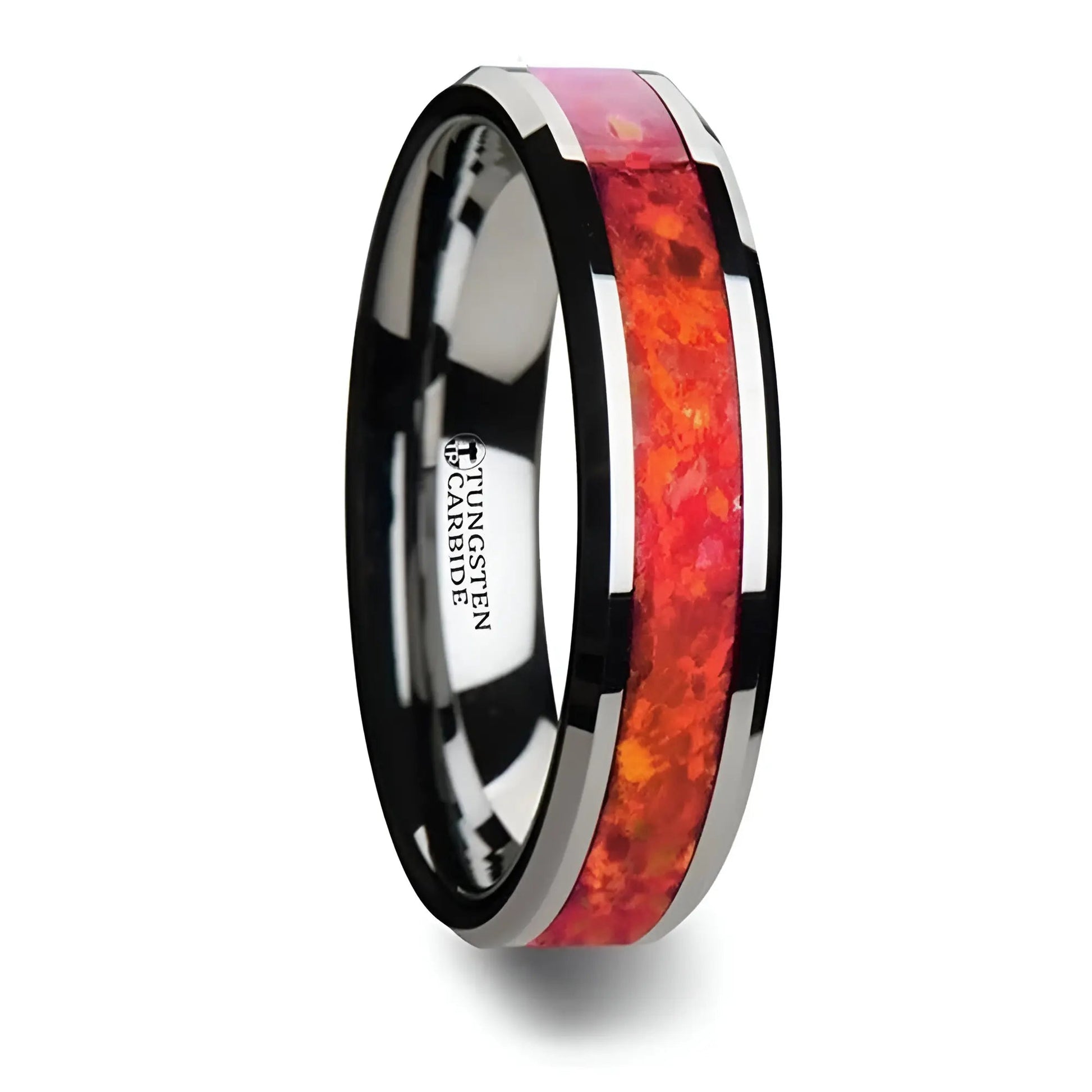 Red Opal Tungsten Ring 