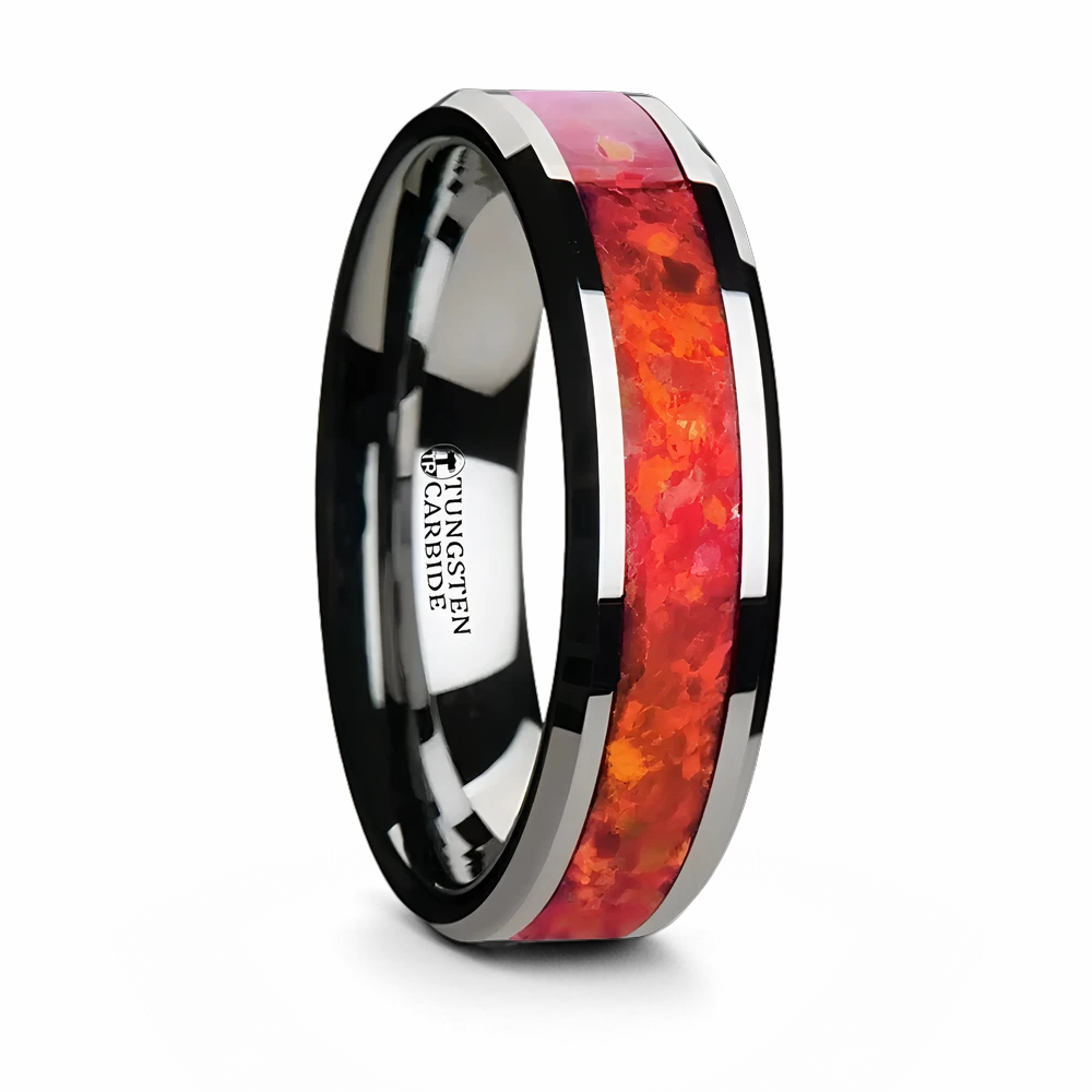 Red Opal Tungsten Ring 