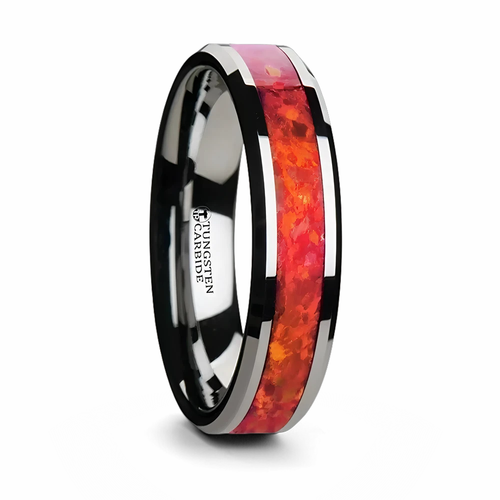 Red Opal Tungsten Ring 