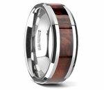 Red Wood Inlay Ring - Beveled Tungsten 8mm 