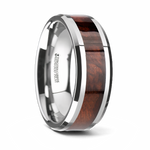 Red Wood Inlay Ring - Beveled Tungsten 8mm 
