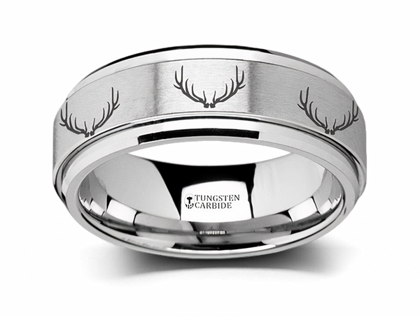 Ring with Spinning Antlers in Tungsten - 8mm 