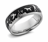 Laser Carved Duck Hunt Scenery Ring - 8mm Cobalt 