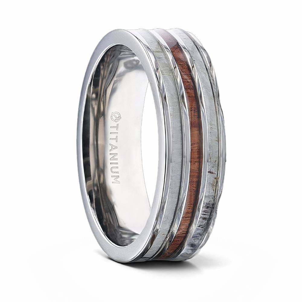 Ring with Three Inlays - Wood and Antler 