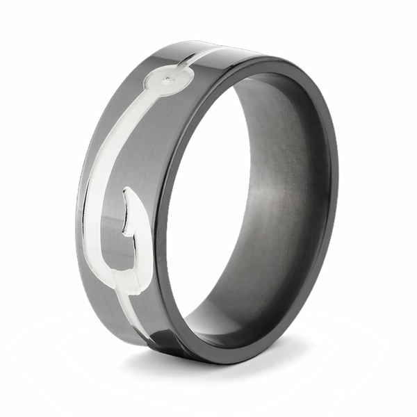 Ring with Large Fish Hook - Zirconium 8mm 