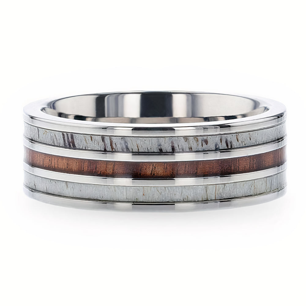 Ring with Three Inlays - Wood and Antler 