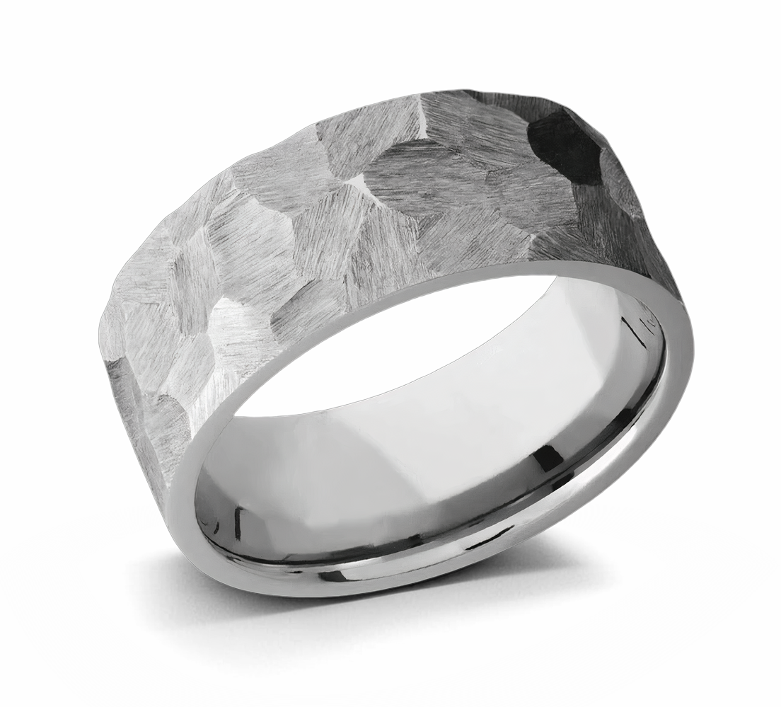Hammered Mens Wedding Band - Optional Camo Sleeve 