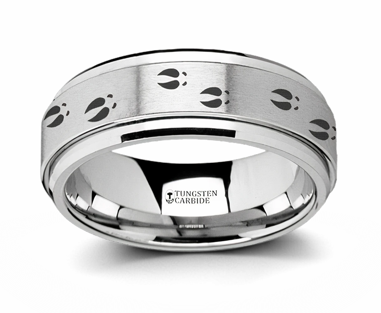 Spinner Ring  with Deer Tracks - Tungsten - 8mm 