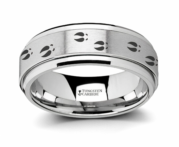 Spinner Ring  with Deer Tracks - Tungsten - 8mm 