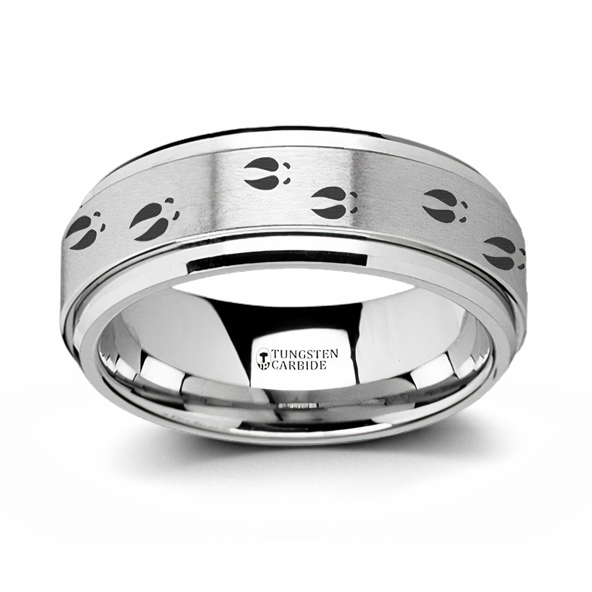 Spinner Ring  with Deer Tracks - Tungsten - 8mm 