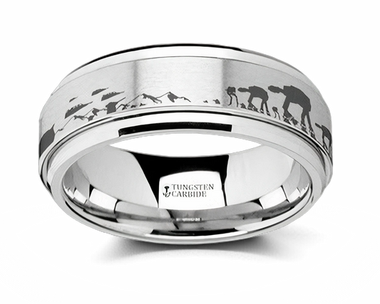 Spinning Hoth Battle Scene Star Wars Ring - Tungsten 8mm 