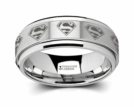 Superman Ring with Spinning Symbol - Tungsten 8mm 