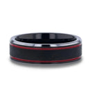Black Tungsten Men's Ring with Double Red Stripe - Camo Ever After
