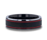 Black Tungsten Men's Ring with Double Red Stripe - Camo Ever After