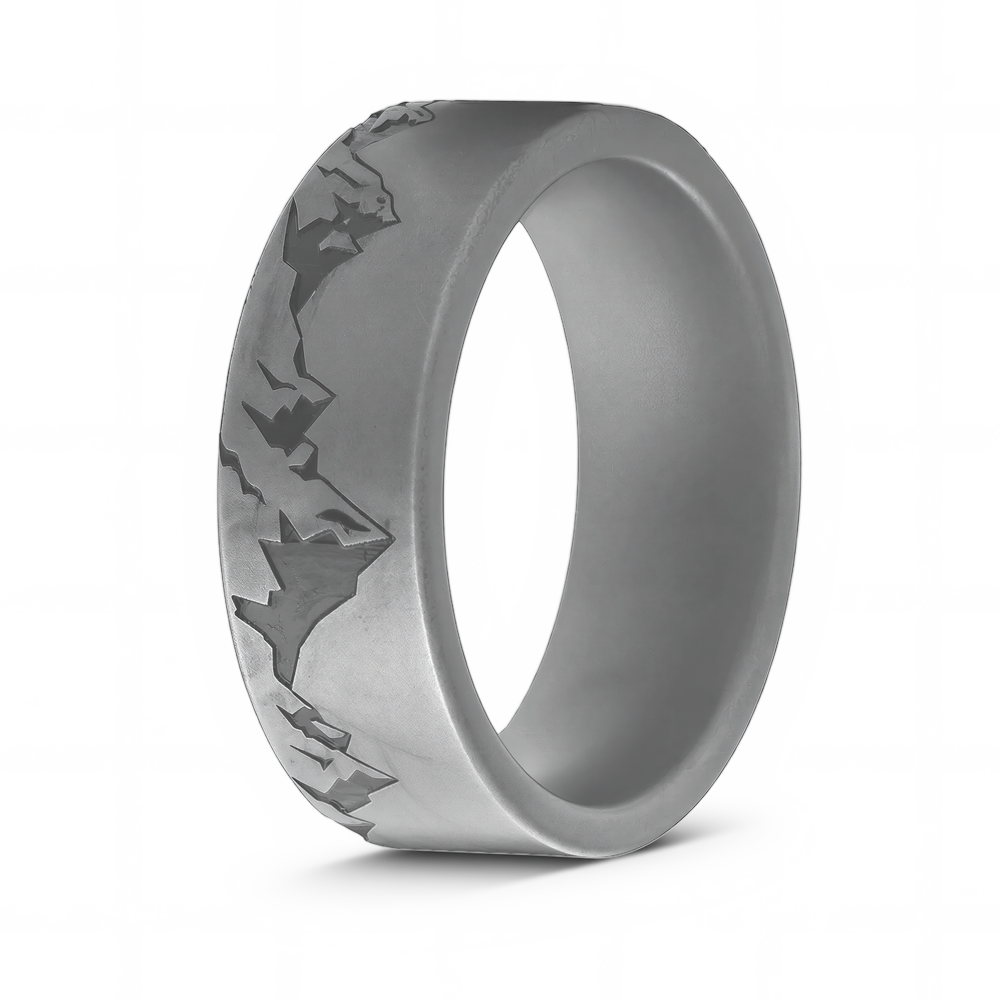 Mountain Scene Engraved Titanium Ring – 8mm