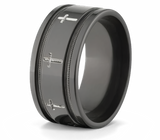 Black Cross Ring with Millgrain Detail 