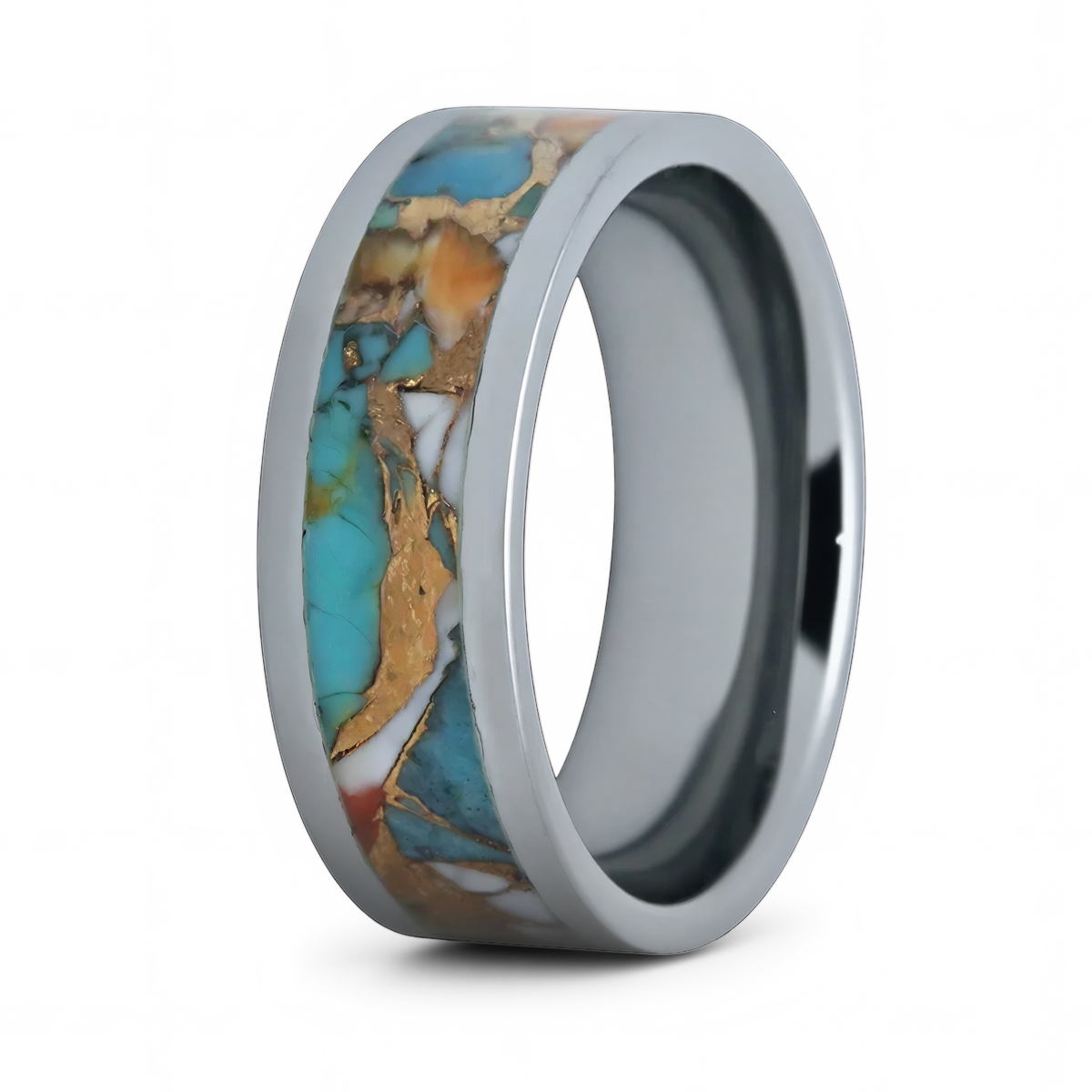 Spiny Oyster & Turquoise Tungsten Wedding Band