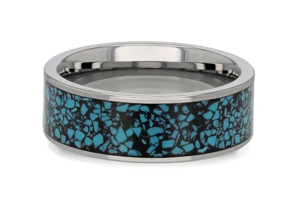 Crushed Turquoise Inlay Tungsten Ring - Camo Ever After